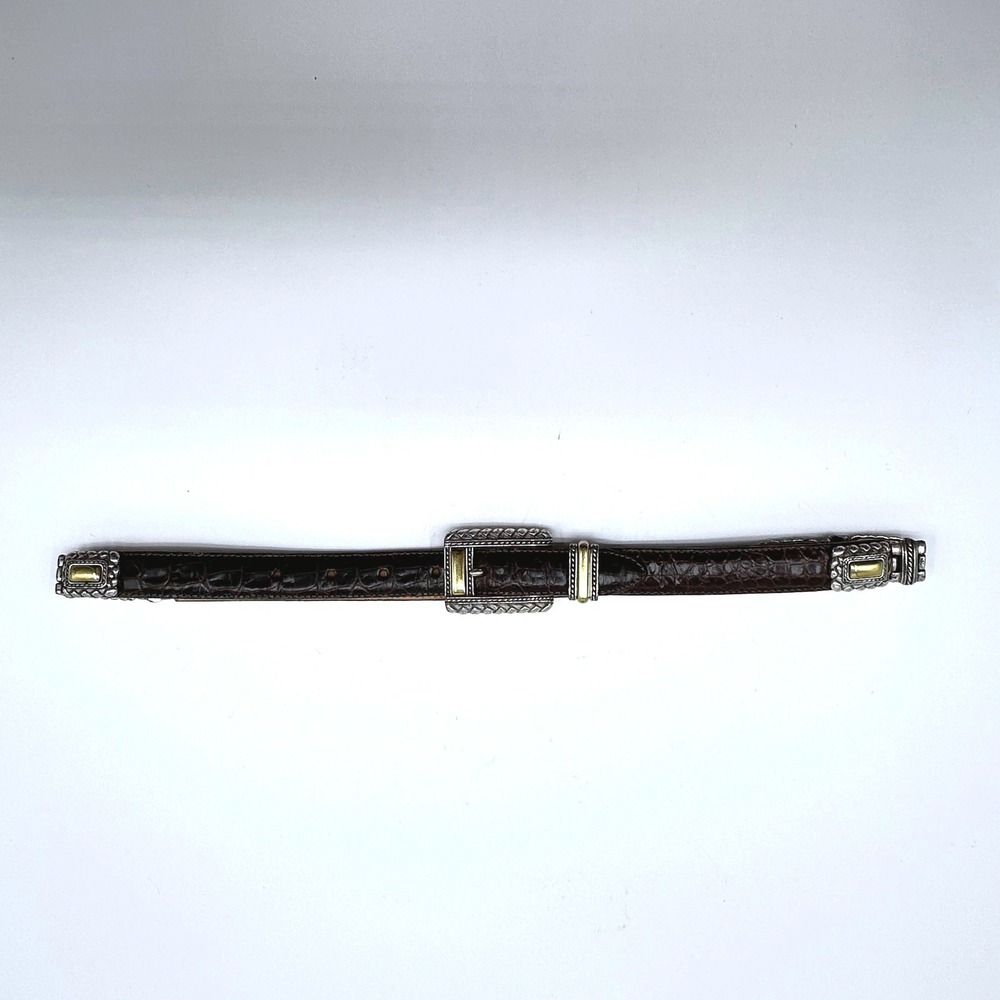 Brighton Womens Black Croc Embossed Leather Belt Silver Gold Western 44209 M 36"